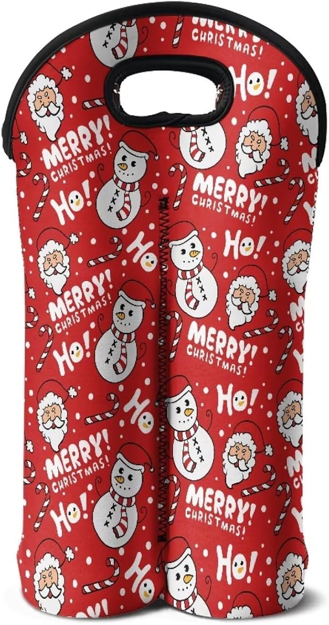 doginthehole Merry Christmas Wine Tote Bag for 2 Wine Bottles, Cute Santa Claus Snowman Wine Bag for Travel, Insulated Wine Carrying Bag with Handle, Gifts for Thanksgiving Christmas New Year