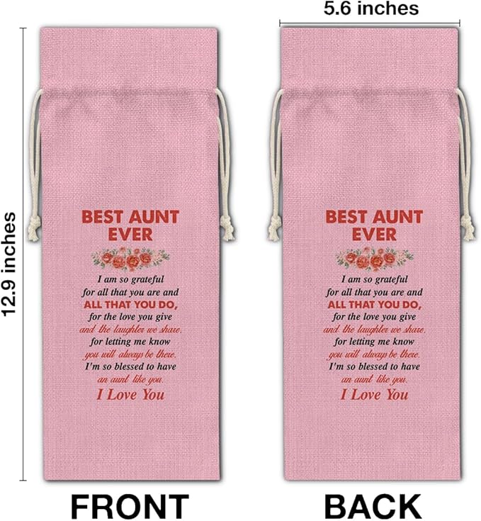 HOIJAUMAI Auntie Gift Best Auntie Ever Gift Best Auntie Wine Bag Best Auntie Ever Wine Gift Bags for Birthday Mother's Day (Pink)