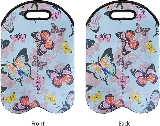 doginthehole 2 Bottle Wine Carrying Bag Butterfly Print Wine Carrier Tote Bag for Travel Wine Bottle Holder with Handle Reusable Champagne Bottle Protective Sleeve Pouch for Travel Picnic