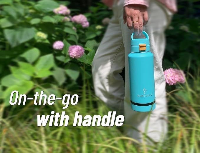 DLOCCOLD 32 oz sports water bottle Insulated Stainless Steel Water Bottle with straw & pills holder, Reusable Double Walled Water Bottle for Sports, Gym, Travel, Men, Women & Kids W/ 4 Leak Proof Lids