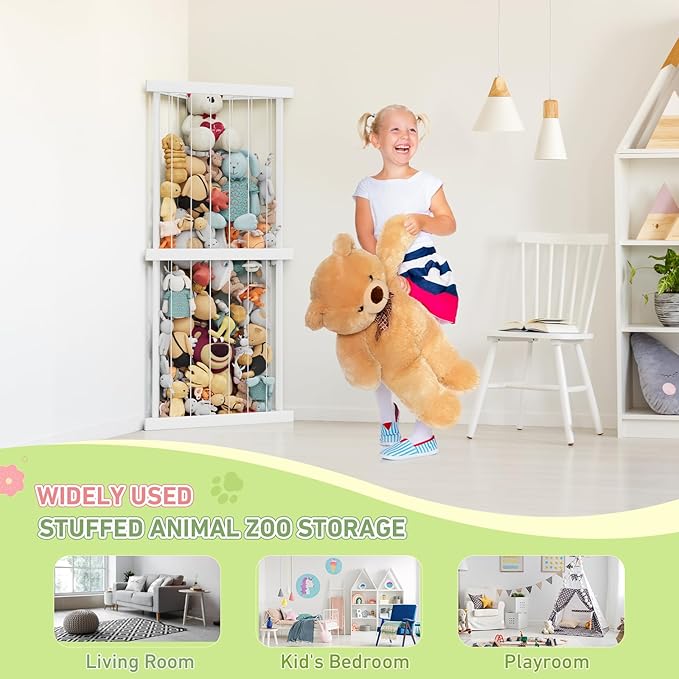 Large Stuffed Animal Storage Wood Zoo Stuffed Animal Holder Kids Toy Organizer Stuffed Animal Organizer, Plush Storage Organizer Shelf with Elastic Band for Birthday Gift