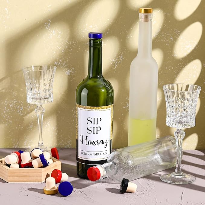 T-shaped Stopper Cork Wine Stopper Bottle Stoppers Reusable Wine Bottle Stopper Sealing Plug Bottle Cap for Wine Beer Bottles DIY Craft (Red, Blue, Black, Gold, 36)