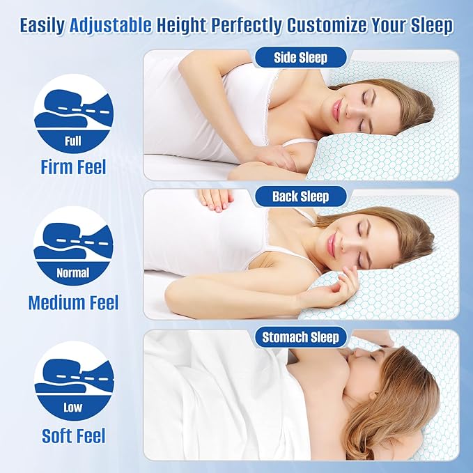 Shredded Memory Foam Pillow for Sleeping, Cooling Bed Pillows Set of 2, Adjustable Pillows for Side, Back, Stomach Sleepers with Washable Pillowcase (Standard Size, Blue)