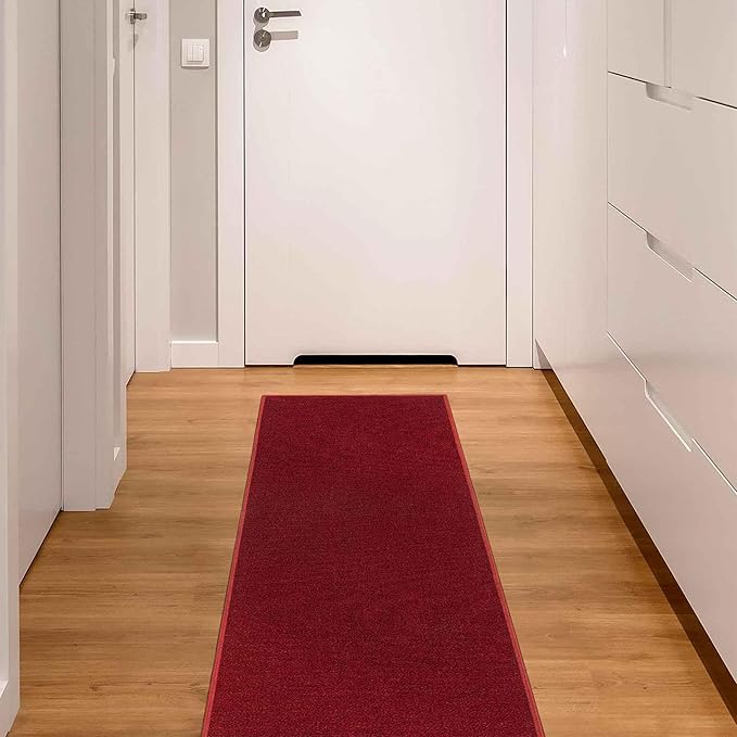 Machine Washable Modern Solid Design Non-Slip Rubberback 2x5 Traditional Runner Rug for Hallway, Kitchen, Bedroom, Entryway, 20" x 59", Red