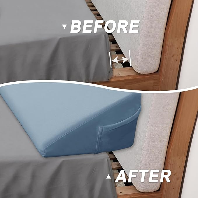 WdFour Bed Wedge Pillow, Close Off Headboard, Wall and Mattress Gap. Incline, Slanted Sweat-Proof Pillow for Neck and Back Pain Relief Anti-snoring for Comfortable Sleeping.(Smoky Blue,76Wx10Dx6H)