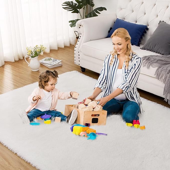 Fluffy Grey Rugs for Bedroom Living Room 10x13 Extra Large Soft Shaggy Throw Carpet Non Slip Furry Fuzzy Rugs for Nurery Kids Room Plush Cozy Non Shedding Home Decor Mat, Tie Dye Dark Grey