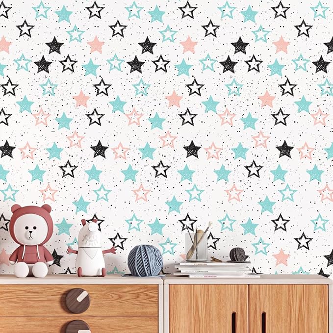 Amaonm Removable 15.8 x 98.4inch Wall Decals DIY Wallpaper Wall Stickers Murals Decor for Kids Babys Girls Bedroom Teens Nursery Living Room Door Desk Decoration (Star)
