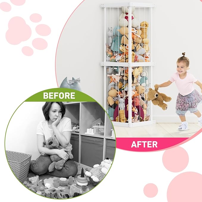 Large Stuffed Animal Storage Wood Zoo Stuffed Animal Holder Kids Toy Organizer Stuffed Animal Organizer, Plush Storage Organizer Shelf with Elastic Band for Birthday Gift