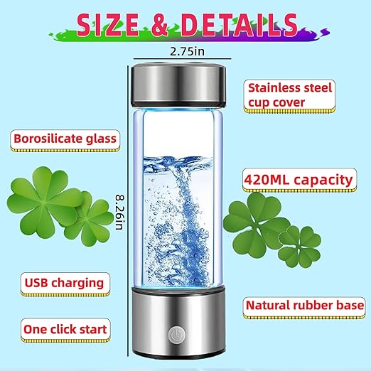 Hydrogen Water Bottle 2 Pack,Hydrogen Water Bottle Generator Ionizer Machine Rechargeable, Portable Hydrogen Rich Glass Bottles Health Gift Travel Cup for Friends/Women/Men/Mom/Father/Grandpa/Grandma