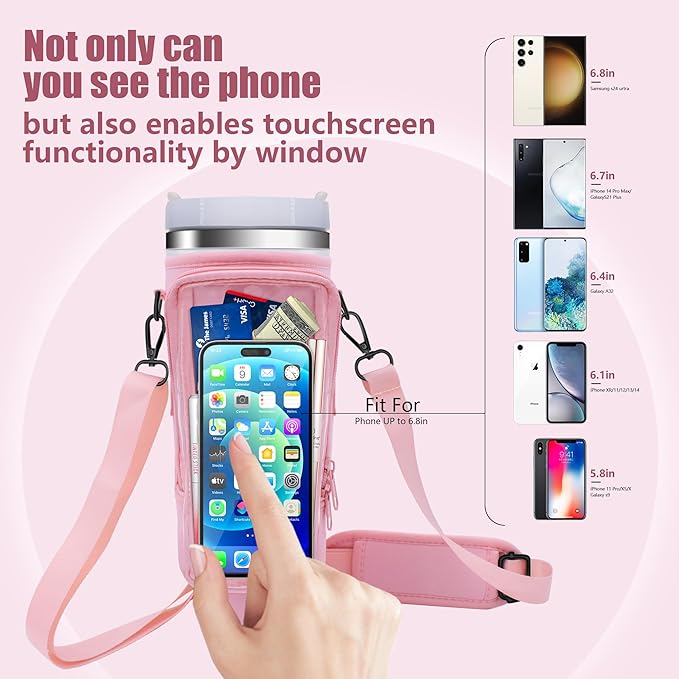 Water Bottle Carrier Bag for Stanley Cup Accessories, for Stanley Tumbler 40 Oz with Handle Holder Bag with Strap Neoprene Bollus with Straw, Straw Cover, Carabiner (Off White)