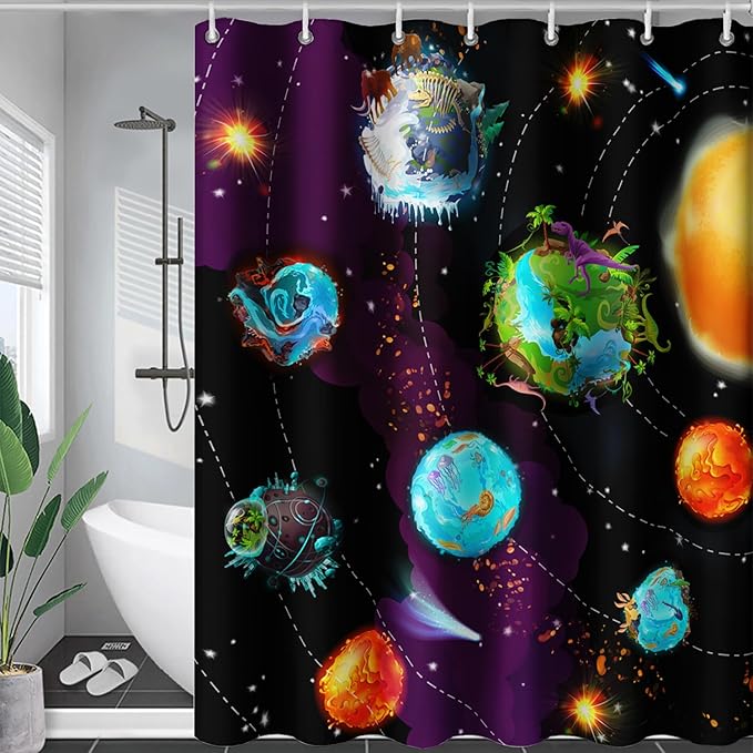 AILONEN Galaxy Shower Curtains for Boys,Solar System Bath Curtains,Outer Space Curtains for Bathroom Decor, 72" W*78" H Polyester Waterproof with 12 Hooks