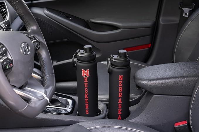 University of Nebraska Water Bottle - Black Double Walled Stainless Steel 24 oz Keeps Drinks Cold or Hot