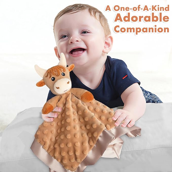 Boy Highland Cow Baby Security Blanket Loveys for Babies Girls, 16" Soft Baby Lovey Blanket, Baby Snuggle Stuffed Animals Blankie, Baby Girls Gifts for Infant and Toddler