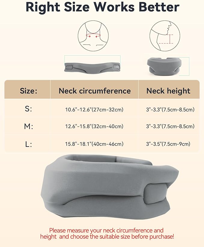 Neck Brace Cervical Collar - Neck Support Brace for Sleeping, Soft Foam Wraps Keep Vertebrae Stable and Aligned for Relief of Cervical Spine Pressure for Women & Men, (12.6-15.8 Inch) Grey