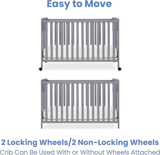 Simmons Kids Aria Full Size Portable Folding Crib - Greenguard Gold Certified, Grey