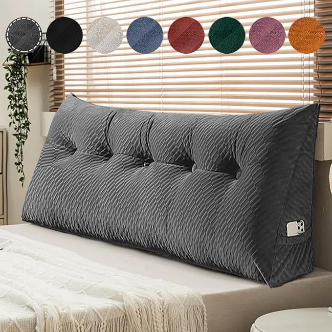 Gradient Velvet Triangular Wedge Pillow, Removable Cover Headboard Pillow for Daybed, Backrest Positioning Support Pillow Cushion Resting Reading Relaxing (Grey, King(76 * 20 * 8in))