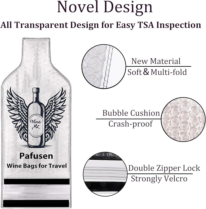 Pafusen 2 Pack Wine Bottle Travel Protector Bags, Wine Bags for Travel Reusable, Wine Travel Bags for Wine Bottles Airplane Car Cruise Suitcase Luggage, Leak Proof Insulated Wine Sleeves