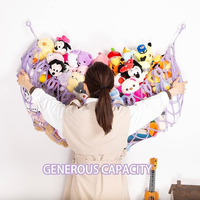 Stuffed Animal Net or Hammock Wall Hanging Net for Stuffed Animal Storage Macrame Toy Display Plush Toy Holder Soft Toy organizer for Nurery Baby Bedroom Playroom-Purple