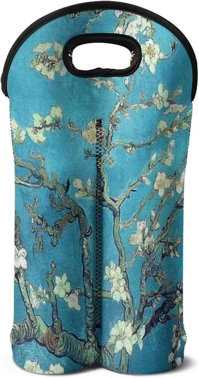 doginthehole Almond Blossom Wine Bag 2 Bottle Wine Carrier Case Reusable Wine Bottle Tote Neoprene Wine Bottle Protective Sleeve Portable Wine Carrying Bag with Handle