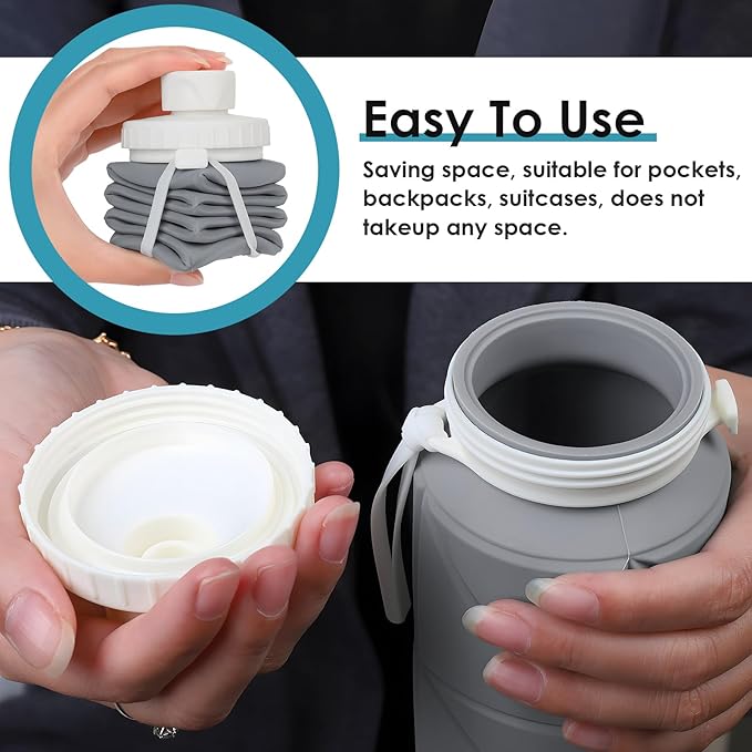 Collapsible Water Bottle Foldable Silicone Travel Water Bottle Leakproof Flexible BPA Free Portable,Folding Water Bottle Lightweight for Camping, Hiking,Sports Water Bottles Travel 23oz