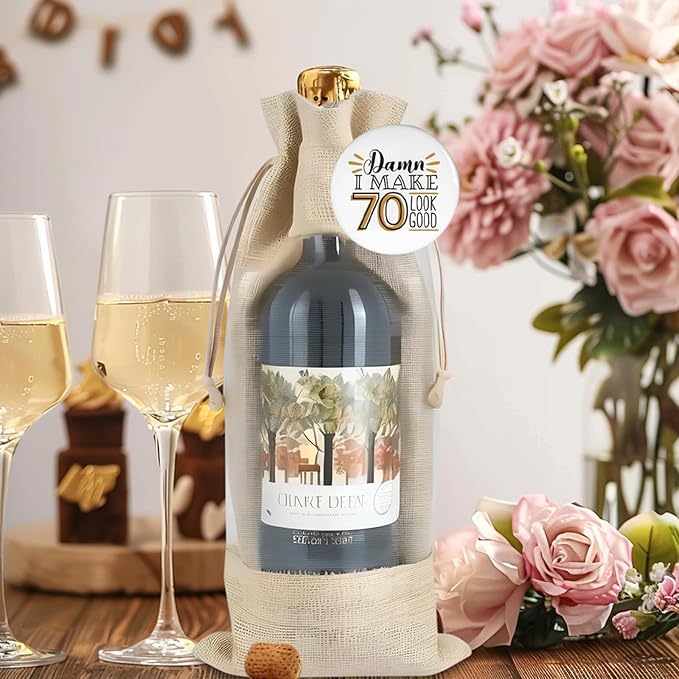 comfit 70th Birthday Birthday Wine Gift Bag, Birthday Party Decoration Wine Bag Gifts, Happy Birthday decor, Pairs Well with Celebrating Birthday Wine Bag for Her Him