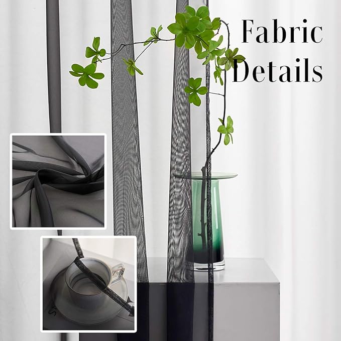 Halloween Decorations Black Sheer Curtains 45 Inches long Short Window Treatment Panels Rod Pocket Black Sheer Curtain 45 Inch Length for Bedroom Living Room kitchen 2 Panels 52x45