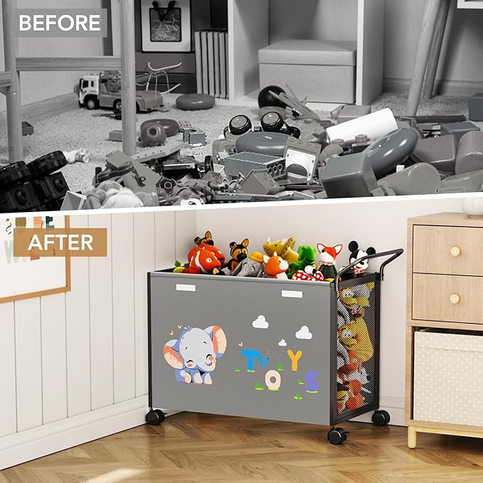 Toy Box Toy Storage - 72L Kids Toy Organizer with Wheels Toy Chest Storage Bins with Lids, Toy Boxes for Girls Boys, Stuffed Animals, Clothes, Bedroom, Living Room （grey）