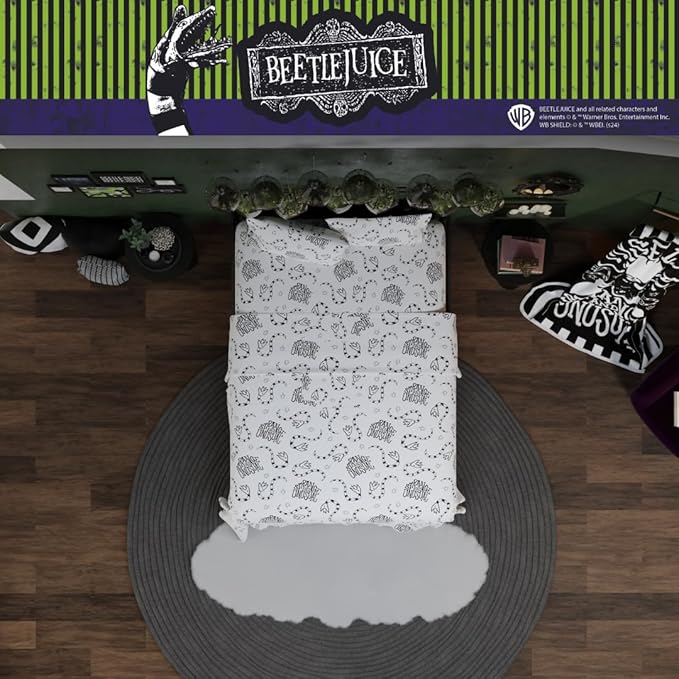 Franco Collectibes Beetlejuice Bedding Super Soft Microfiber Twin Sheet Set, College Dorm Essentials, (Officially Licensed Product)