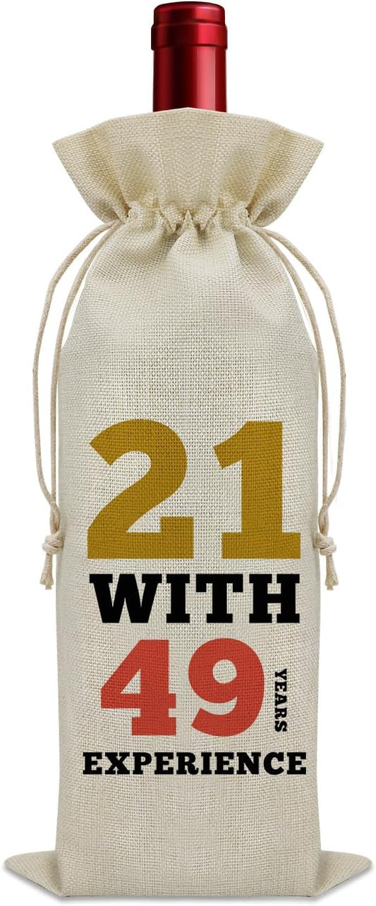 Sazuwu Funny 70th Birthday Gifts Wine Bag 70 Year Old Birthday Gifts for Friend 1954 Birthday Gifts Wine Bottle Decoration Bag 21 with 49 Years Experience Wine Accessories Gifts for Wine Lovers