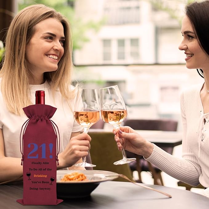 Sazuwu Funny 21st Birthday Gifts for Her Wine Bag 21 Year Old Birthday Gifts for Him Happy 21st Birthday Decorations Wine Bottle Storage Bag Born in 2003 Wine Accessories Gifts for Wine Lovers(Red)