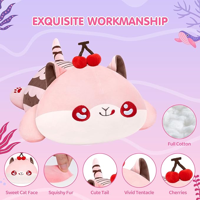 Cute Cat Plush Pillow, Kawaii Plushies Sweet Cat Stuffed Toys, Squishy Plushies, Cuddle Plush Pillow for Boys & Girls