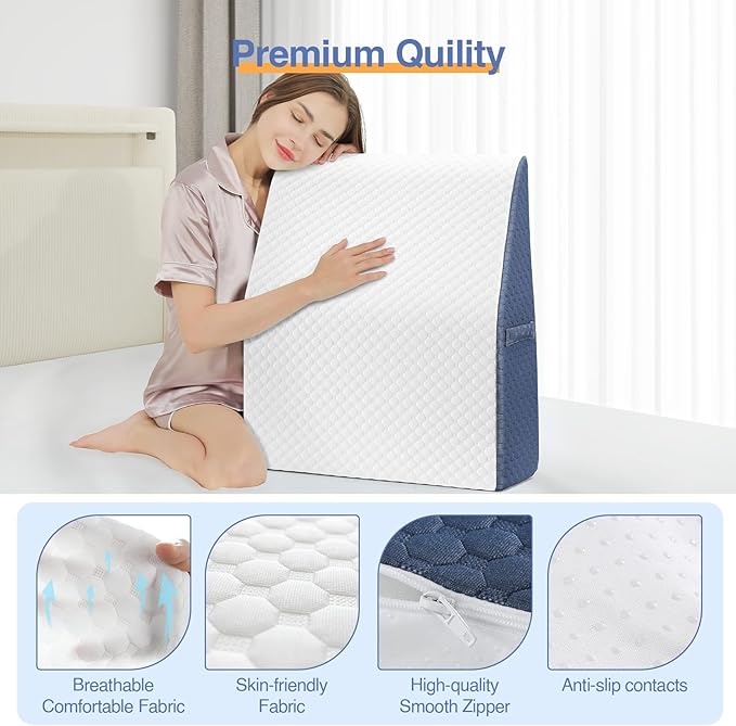 Wedge Pillow for Legs Elevation, Gel-Infused Memory Foam Layer Bed Wedge Pillow for Leg Post Surgery, Knee, Ankle Elevation Post Surgery, Triangle Pillow Wedge for Knee Hip Back Pain Relief