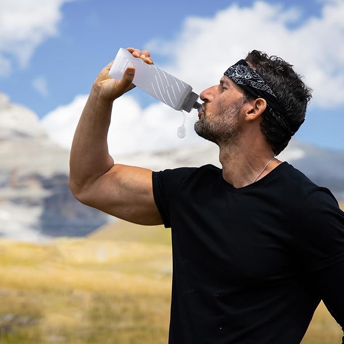 TRIWONDER Water Bottles TPU Soft Flasks Collapsible Running Flasks for Hydration Pack Backpack Hiking Cycling (Gray - 500ml - Pack of 2)