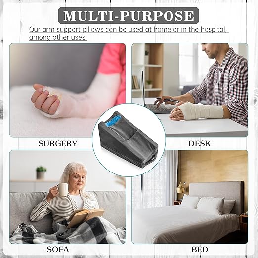 Buryeah Arm Pillow Arm Elevation Pillow with 2 Pockets, Soft Ergonomic Support Pillow for Elbow Arm Rest Wedge Pillow Broken Arm Gifts with High Density Foam for Recovery Sleeping Care(Dark Gray)