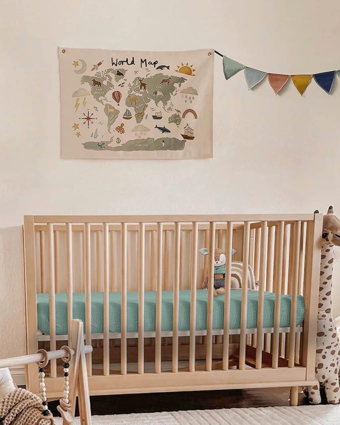 Blissful Diary Muslin Crib Sheets for Girl Boy, Boho Neutral Soft Cotton Baby Sheet for 52''x28'' Standard Crib Mattress, 1 Pack(Roman Green)