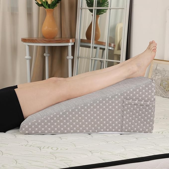 Wedge Pillow for Sleeping, 10 Inch Cooling Triangle Bed Pillow with Removable Cover, Elevated Body Pillow Wedge for Back Support, After Leg Surgery, Snoring, Acid Reflux, Grey