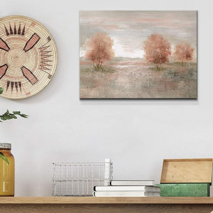 Renditions Gallery Canvas Nature Wall Art Modern Paintings Decorations Autumnal Peach Leaves Abstract Romantic Artwork Wall Hanging Prints for Bedroom Office Kitchen - 8"x12" LT33