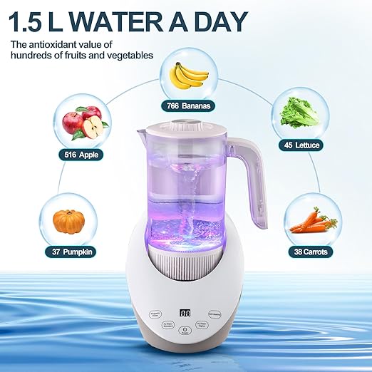 Hydrogen Water Pitcher Hydrogen Water Dispenser with SPE and PEM Concentrator Technology Electrolyzed Water Bottle Hydrogen Water Bottle with Calcium Sulfite Filt…