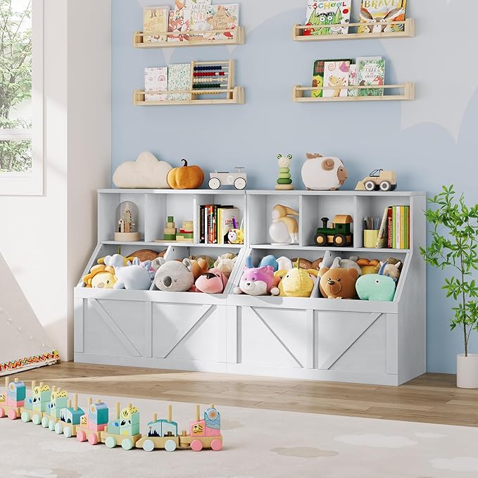 Kids Bookshelf and Toy Storage, Kids Toy Storage Organizer, Toy Storage Cabinet with Toy Shelf, Toddler Bookshelf Toy Organizer and Storage Bins for Playroom, Bedroom, Nursery, Classroom, Daycare