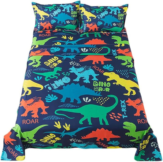 qjmiaofang Dinosaur Sheets Full Size Bed Set for Boys Dinosaur Sheet Set 4Pieces Dinosaur Bed Sheets Ancient T-Rex Dinosaur Fitted Sheet Jungle Sheets Set 1 Fitted Sheet 1 Flat Sheet 2 Pillowcases