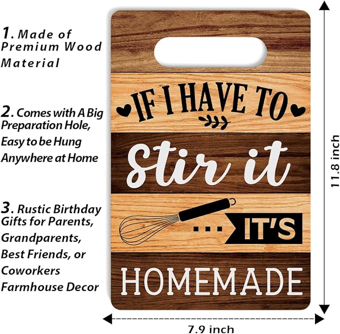 Farmhouse Kitchen Decor, Kitchen Signs Wall Decor, Kitchen Decorations, Kitchen Door Wall Hanging Decor, Kitchen Gifts for Women, If I Have to Stir It It's Homemade Wood Sign 8 x 12 Inch