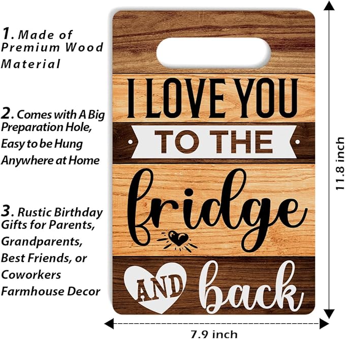 Farmhouse Kitchen Decor, Kitchen Signs Wall Decor, Kitchen Decorations, Kitchen Door Wall Hanging Decor, I Love You to The Fridge And Back Wood Sign 8 x 12 Inch