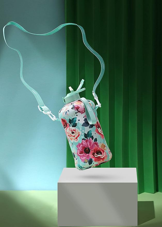 H2O Capsule 2.2L Half Gallon Water Bottle with Storage Sleeve and Covered Straw Lid – BPA Free Large Reusable Drink Container with Handle - Big Sports Jug, 2.2 Liter (74 Ounce)