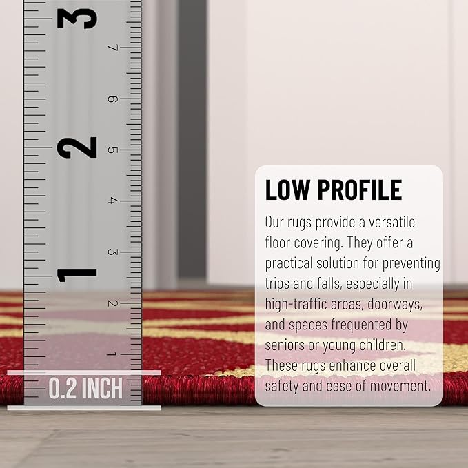 Ottomanson Machine Washable Elegant Trellis Design Non-Slip Rubberback 2x7 Traditional Runner Rug for Hallway, Kitchen, Bedroom, Living Room, 1'10" x 7', Red