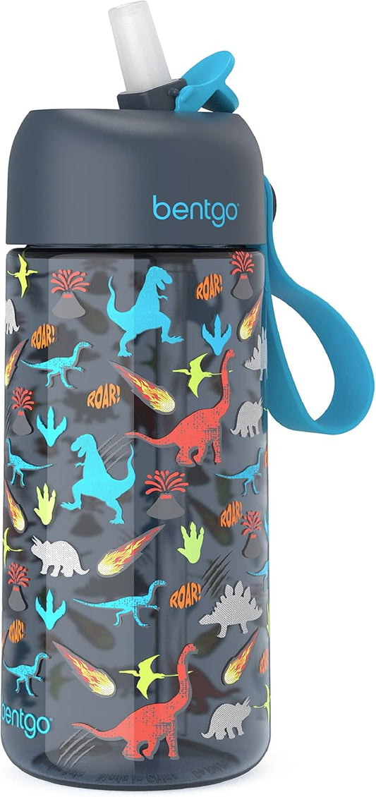 Bentgo Kids Water Bottle - Leak-Proof, Durable Tritan™, BPA-Free 15 oz. Cup for Kids/Toddlers Ages 3+ - Flip-Up Straw & Dishwasher Safe for School, Sports, Daycare & Camp (Dinosaur)