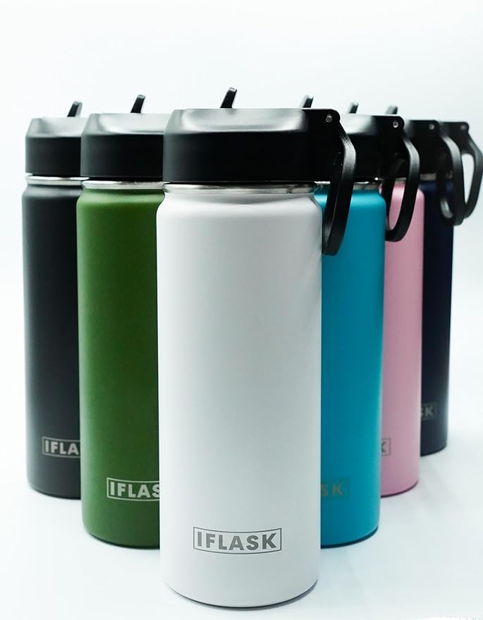 Sport Travel Outdoor Water Bottle with Spout and Straw Lids | Leak Proof | Insulated Stainless Steel Double Walled | BPA and Sweat free | Hot & Cold | For Kids Men & Women (White, 18 oz)