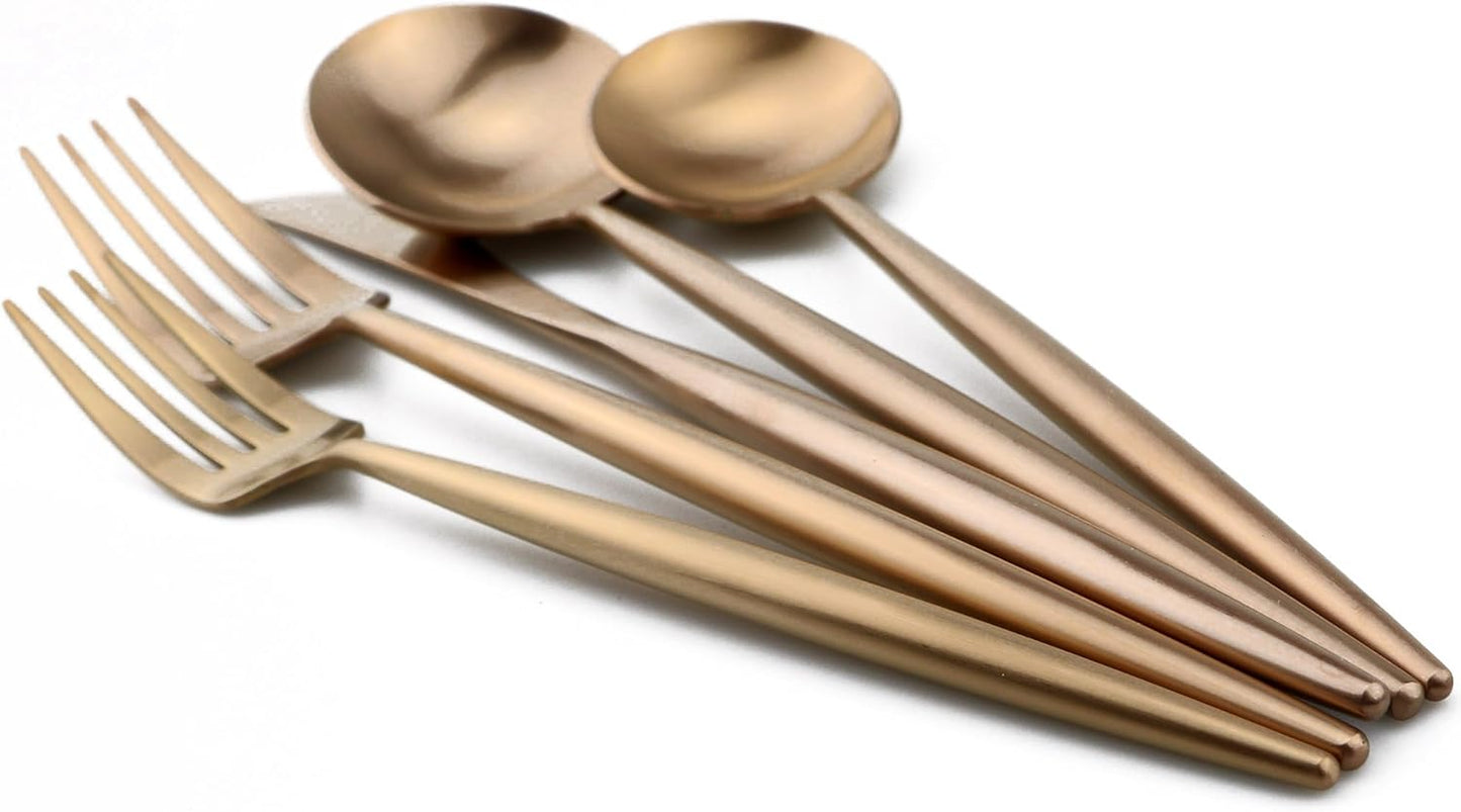 5-Pieces Luxury Rose Gold 18/10 Stainless Steel Flatware Set, Matte Finish, Service for 1