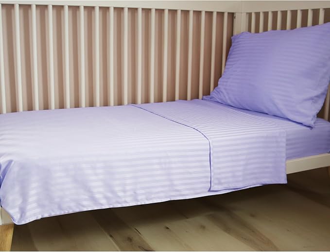 Toddler Bedding Set - 4 Piece Soft Crib Bedding Set for Girls, Includes Toddler Comforter, Flat Sheet, Fitted Sheet and Pillowcase, Purple Stripe