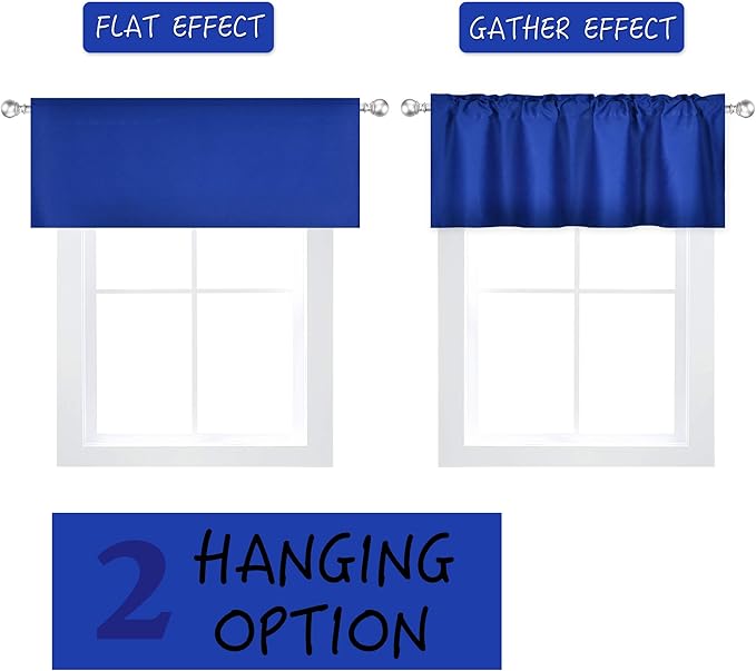 Royal Blue Valance for Windows 42x18 Inch Solid Thermal Insulated Blackout Rod Pocket Kitchen Short Curtain Toppers Valance for Bathroom Living Room 1 Panel