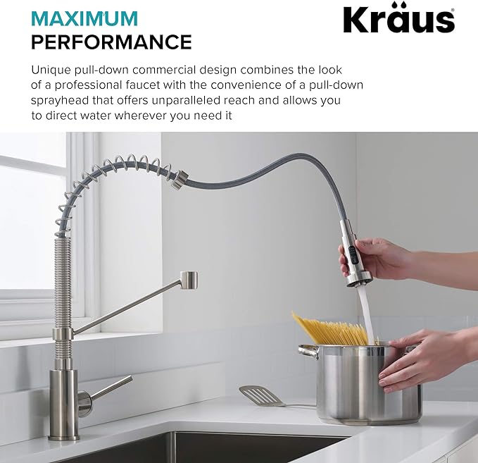 Kraus KPF-1610BG Bolden 18-Inch Commercial Kitchen Faucet with Dual Function Pull-Down Sprayhead in all-Brite Finish, 18 Inches, Brushed Gold